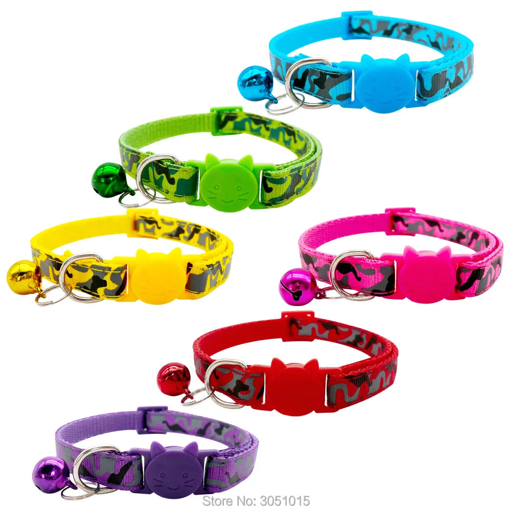 Wholesale 100 Pcs Adjustable Dog Camouflage Collars Puppy Collar With Bells Charm Necklace Collar For Little Dogs Cat Collars