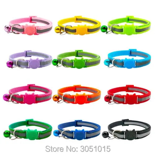 Wholesale 100Pcs Adjustable Reflective Dog Collars With Bell Buckle ID Tag Namep Easy Wear Puppy Dog Cat Collar Accessories