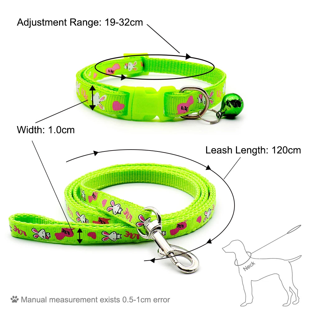 24pcs Dog Cat Collar Leash Adjustable Pet Collar Lead with Bell for Rabbit Puppy Cat Pet Products Outdoor Walking Poodle Terier