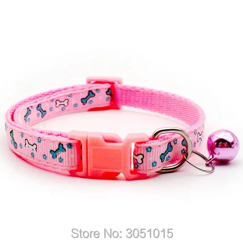 Wholesale 100 X Adjustable Cat Leash Collars with Bell Neck Strap Cat Pet Dog Collar Collars Cat Bone Print Basic Collar