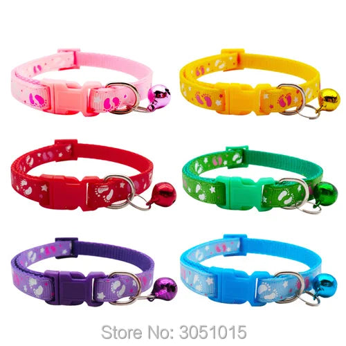 Wholesale 100 Pcs Cute  Footprint Dog Collar Necklace Buckle Adjuatable Cat Dogs Collars Puppy Collar With Bell Pet Supplies