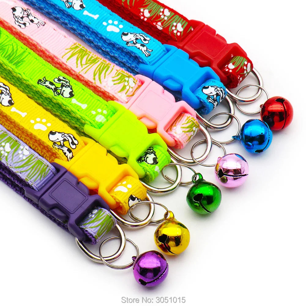 wholesale 100Pcs Adjustable Dog Collars Pet Collars With Bells Charm Necklace Collar For Little Dogs Cat Collars Pet Supplies