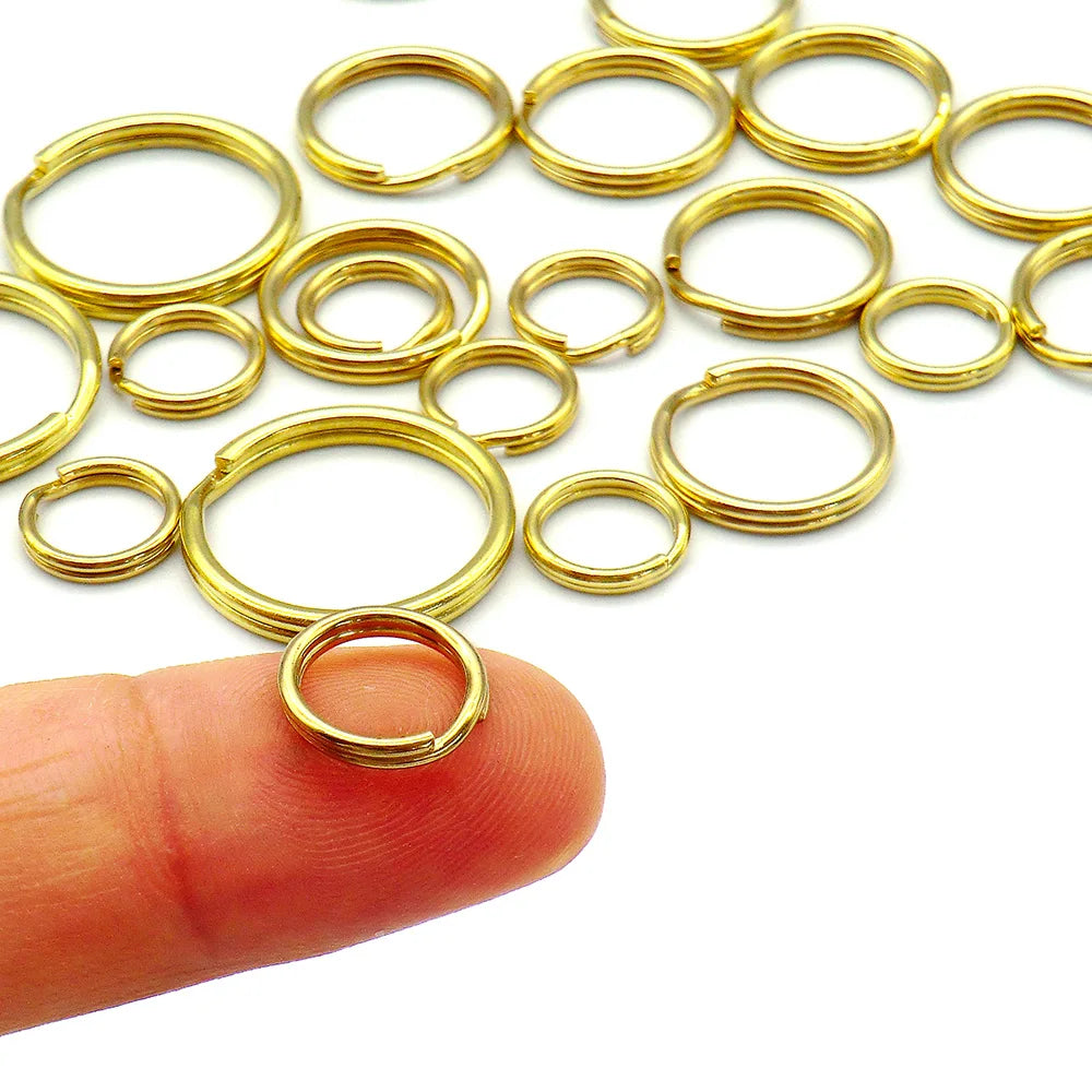 100pcs 10mm 15mm 20mm Golden Copper Keychain Small Pet Dog ID Tag Collar Accessories Cats Dog Name Plate Round Split Ring Key