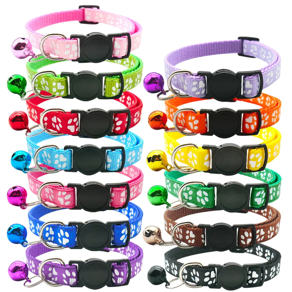 24Pcs Safety Buckle Collar Pet Dog Collar Cute Kitten With Bell Collar Adjustable Ribbon Bell Necklace For Cats Puppy Neck Strap