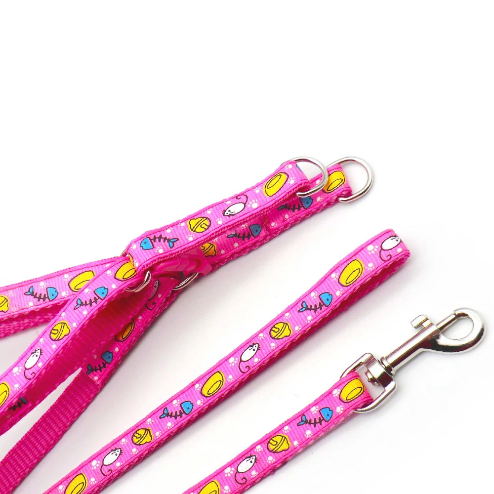 24Sets Pet Collars For Dogs Harness With Leash Mouse Cartoon Cat Collars Neck Leads Puppy Vest Rabbit Accessories Outdoor Walk