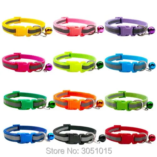 Wholesale 100Pcs Reflective Puppy Cat Collar Adjustable Lovely Dog Collars Pets Collars Dog Tag with Bells Pet Supplies