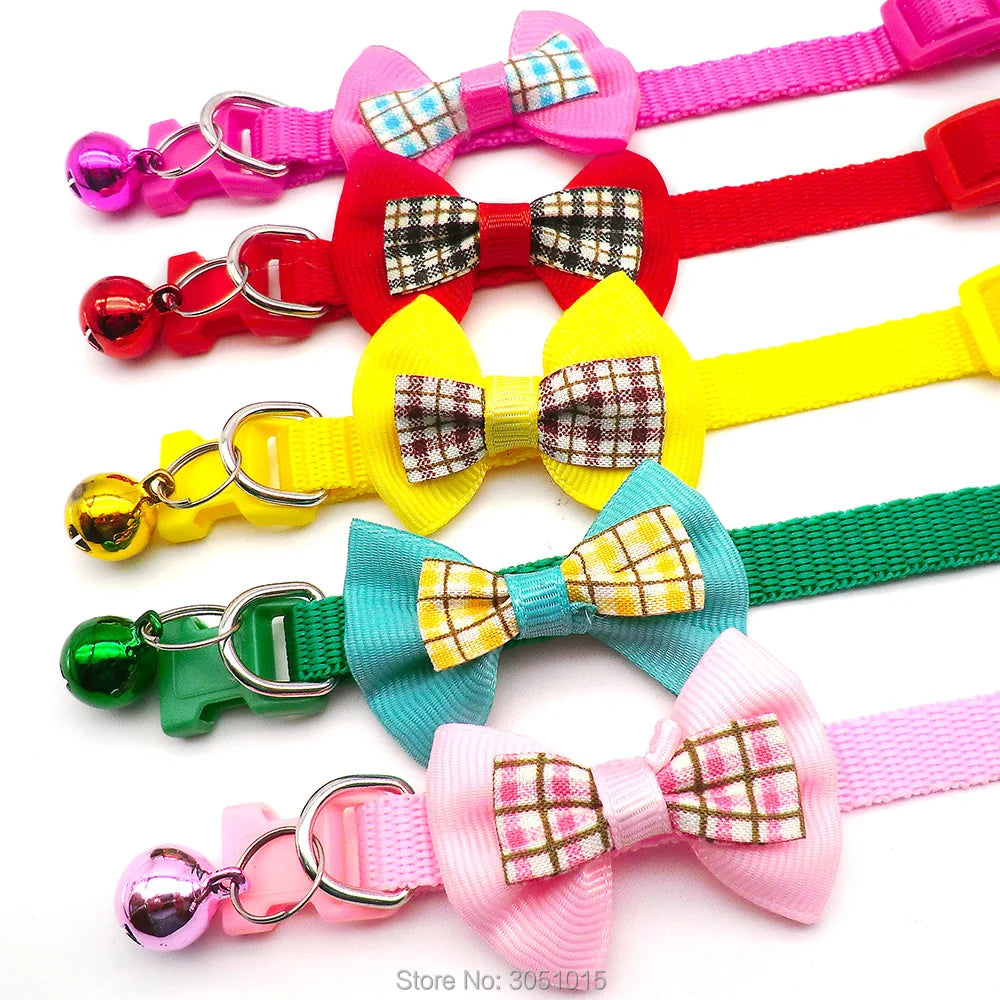 24Pc Pet Dog Collar Adjustable Buckles Adjustable Polyester Dog Collars Pet Collars With Bowknot Bells Charm Necklace Strap