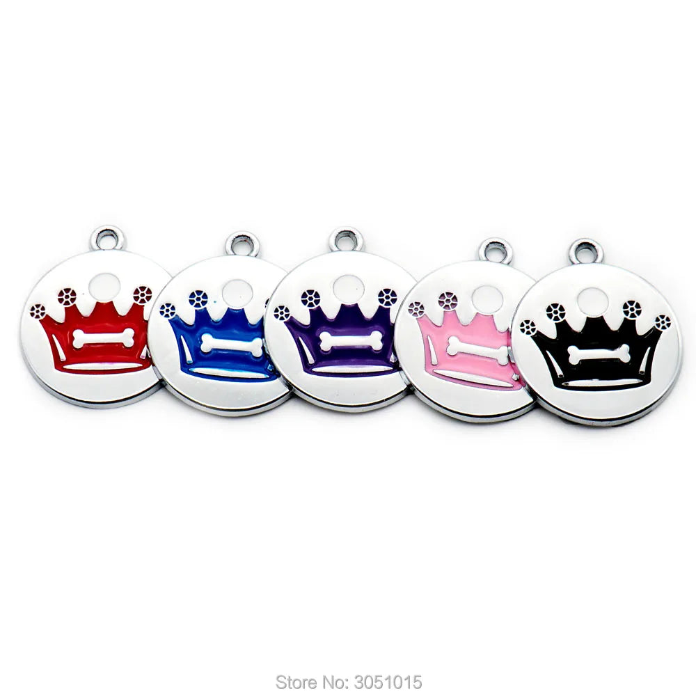 Wholesale 100pcs Crown Dog Tag Pet Dog Collar Accessories Personality Cat Puppy ID Tag Stainless Steel Paw Name Pendant Antilost