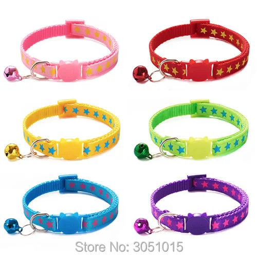 100 pcs Coloful Pet Supplies Star Cat Collar Buckle Collar Cat Pet Supplies Cat Accessories Collar With Bell Adjustable Puppy Id