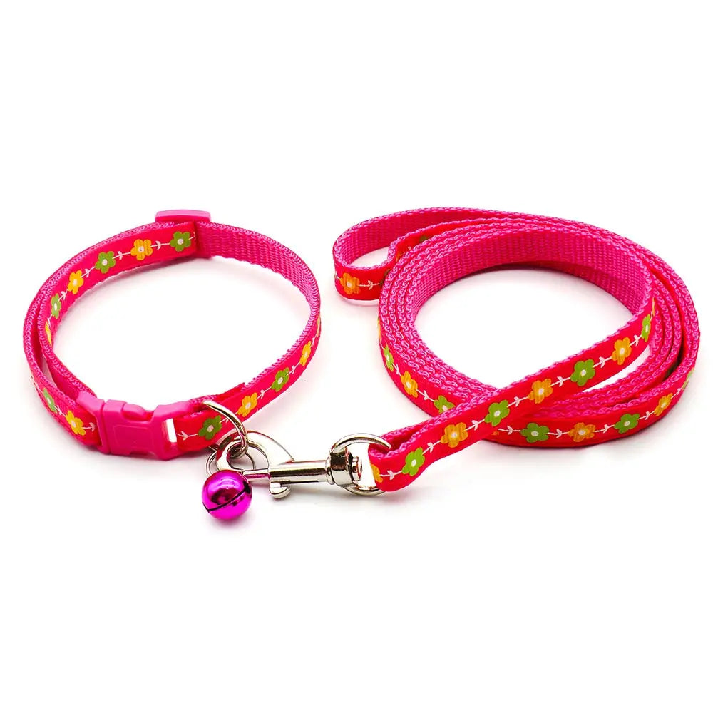 24 Sets Adjustable Dog Collar Leash Walk the dog Set for Small Dogs Cats Colorful Printed Dog Traction Rope Pets Pet Accessories