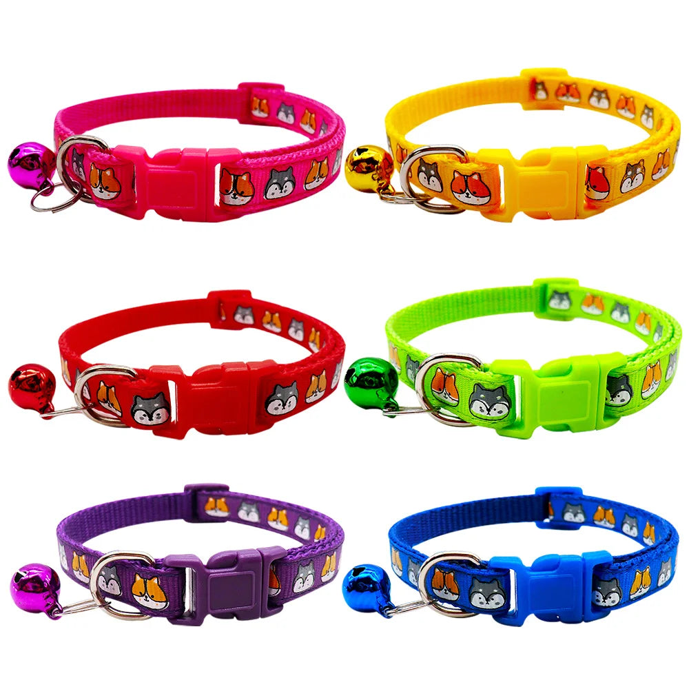 100Pcs Wholesale Collars for Cat Collar With Bell dog head print dog accessories can Wear with pet id tag Adjustable Necklace