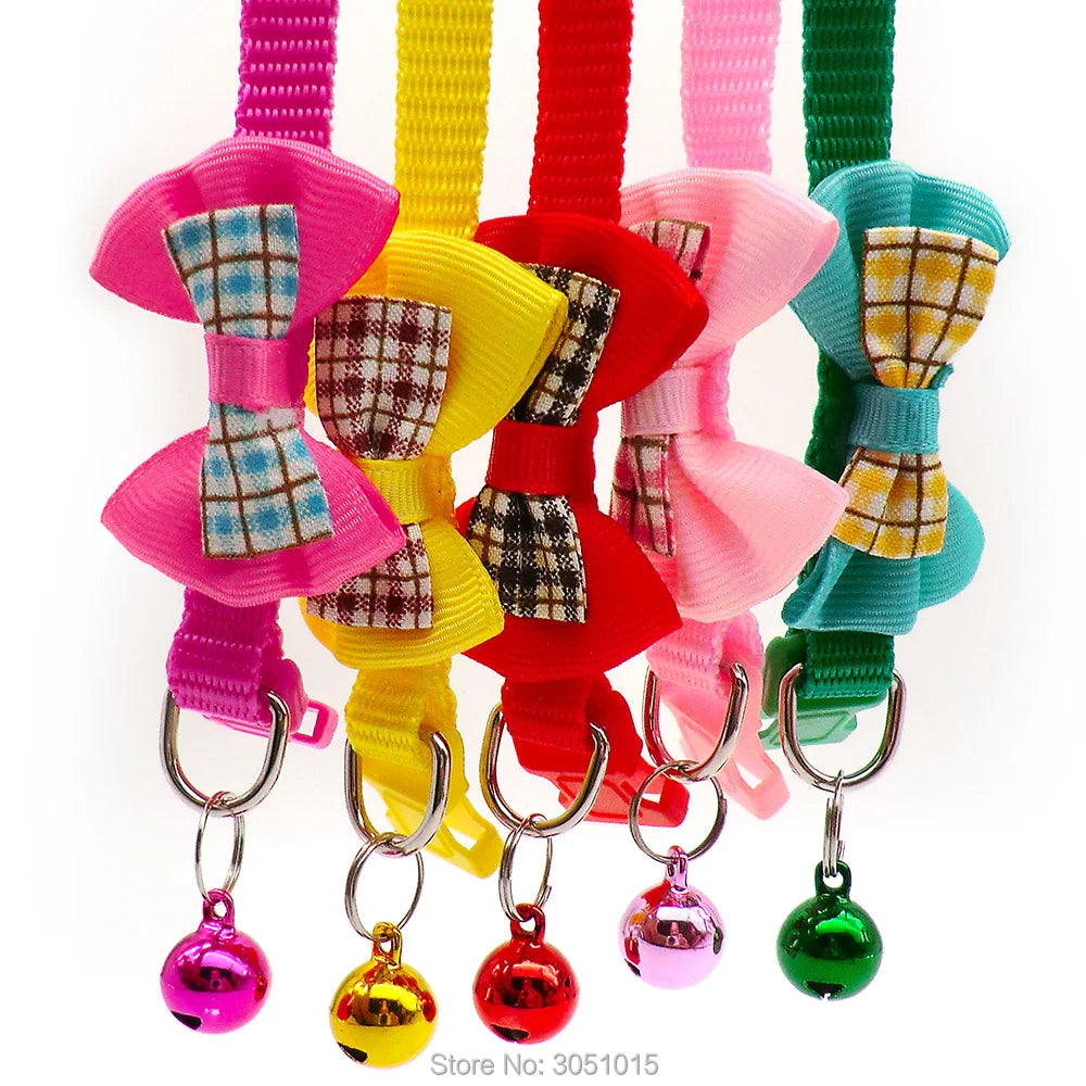 24Pc Pet Dog Collar Adjustable Buckles Adjustable Polyester Dog Collars Pet Collars With Bowknot Bells Charm Necklace Strap