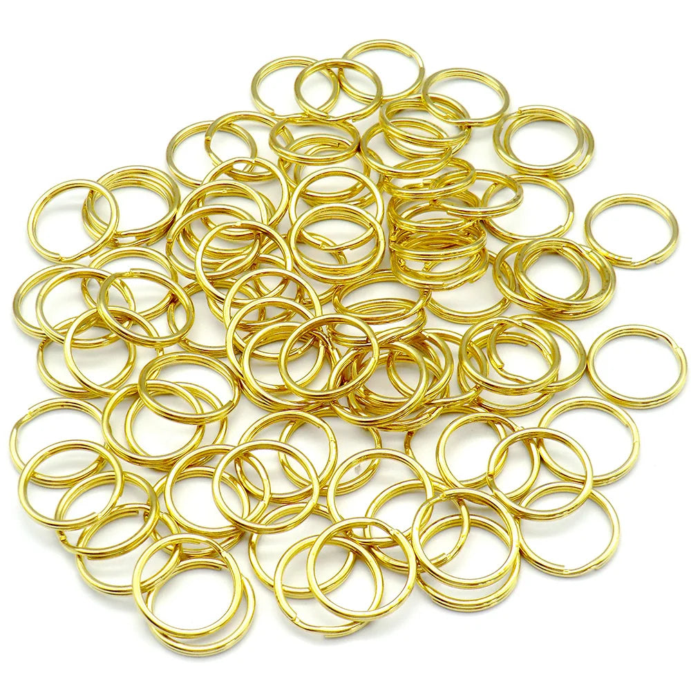 100pcs 10mm 15mm 20mm Golden Copper Keychain Small Pet Dog ID Tag Collar Accessories Cats Dog Name Plate Round Split Ring Key