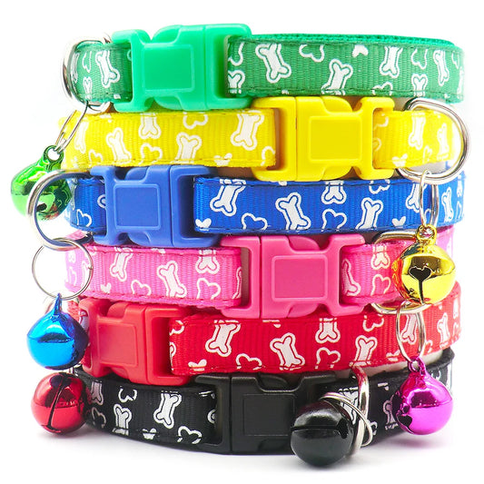 100PCS Bone Dog Collar Colorul Pet Supplies With Bell Adjustable Buckle For Dog Accessories Outdoor Walking Neck Ring