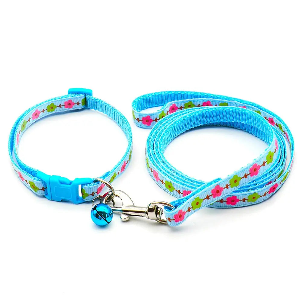 24 Sets Adjustable Dog Collar Leash Walk the dog Set for Small Dogs Cats Colorful Printed Dog Traction Rope Pets Pet Accessories