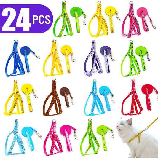 24 Sets Pet Dog Harness No Pull Adjustable Dog Leash Vest Classic Running Leash Strap Belt for Small Dogs and Cats Walk Outside