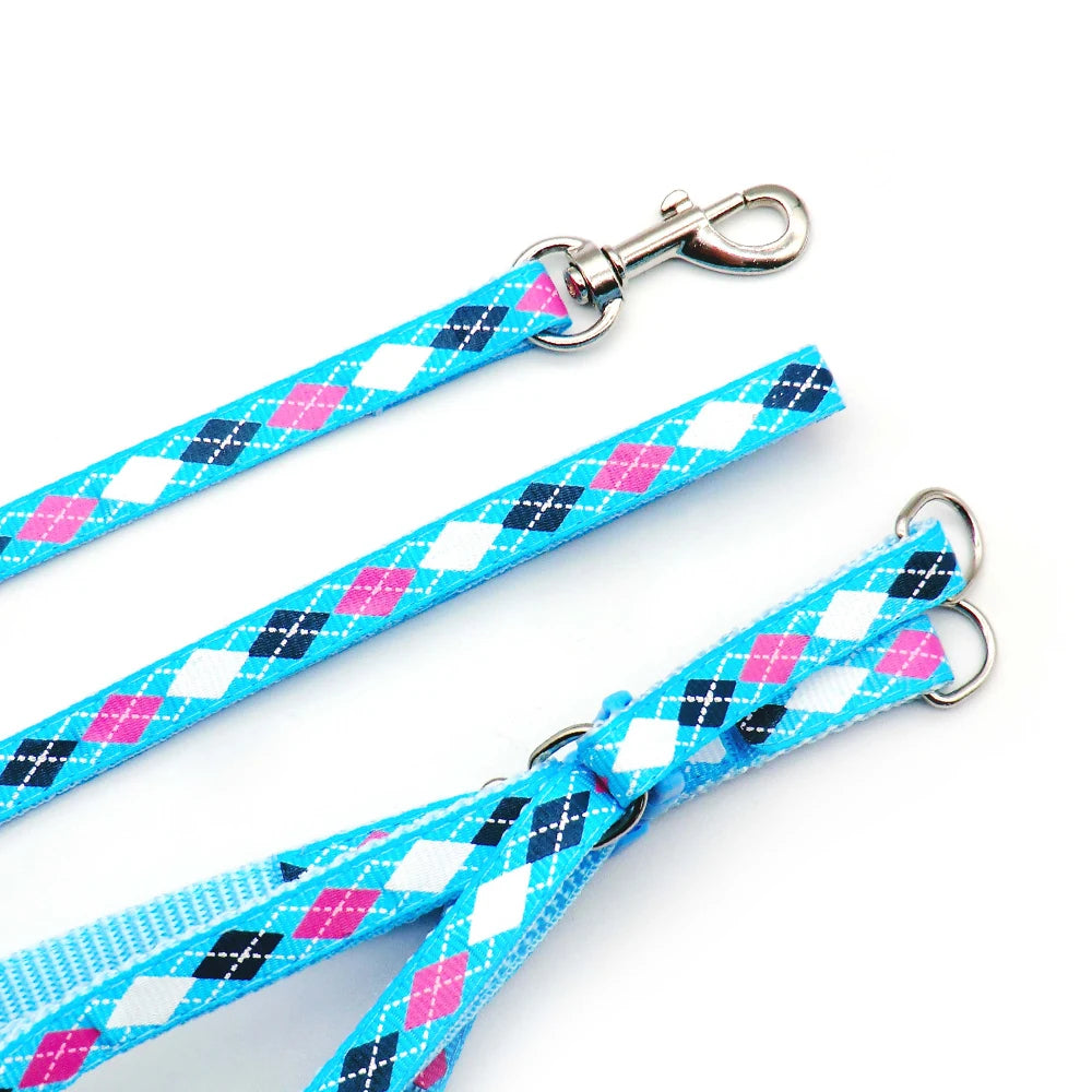 24Sets Pattern Small Dog Cat Harness Leash Adjustable Vest Collar Puppy Outdoor Walking Chihuahua Collar Nameplate Accessorie