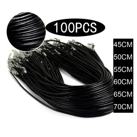 Wholesale 100pcs DIY Black Leather For Dog Tag ID Tags Chain Necklace Women Handmade Wax Cord Rope Necklace For Jewelry Making