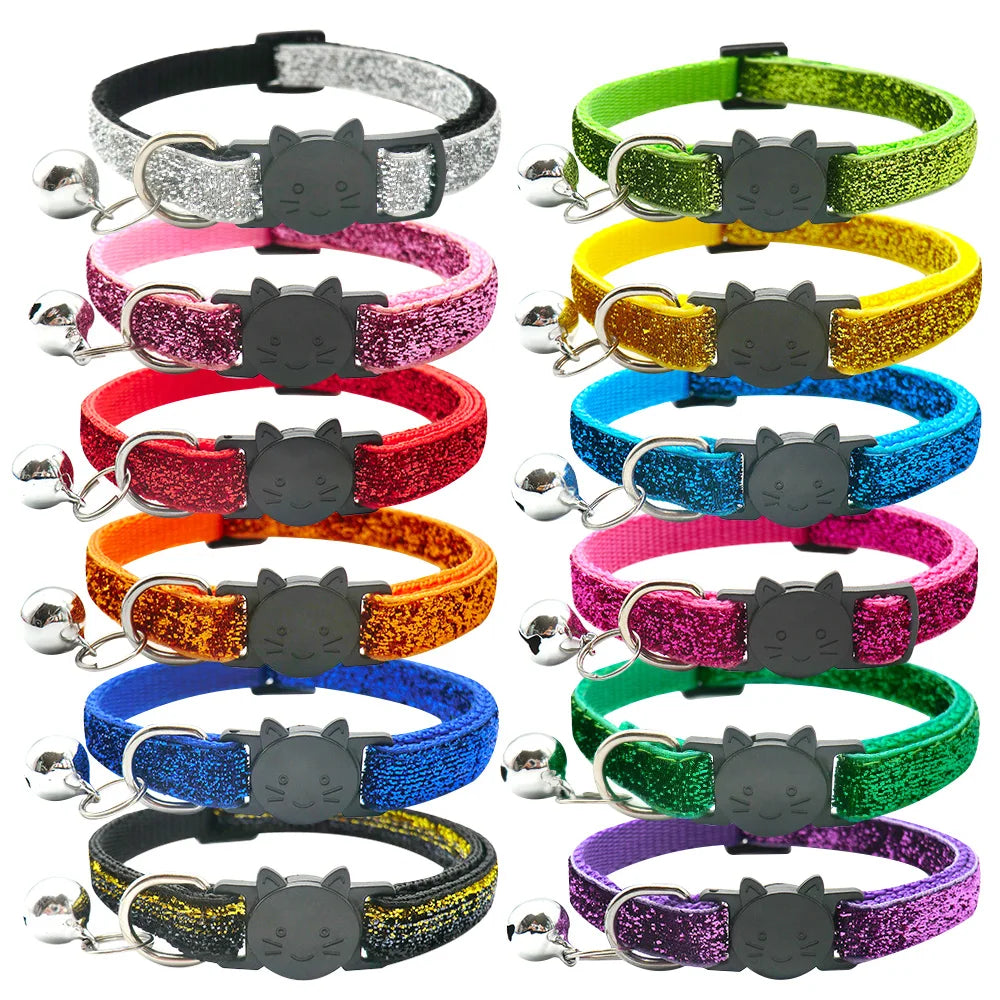 Wholesale 24 Pcs BlingBling Puppy Kitten Adjustable Pet Dog Collar With Bell Neck Strap Cat Face Button Collars Charm Accessorie