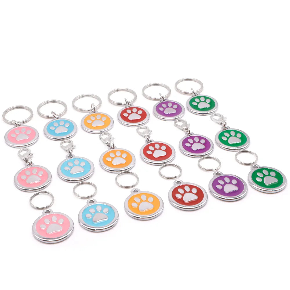 Wholesale 100 Tags Paw Pet Name Keychain ID Tags Number Address NamePlate Ring Key Chain Tag Pet metal tags id wallet pendant