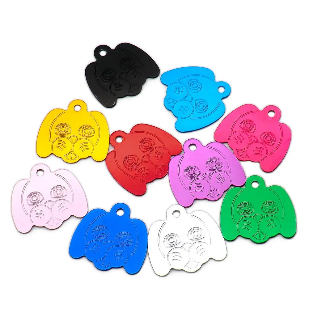 100Pcs Personalized Pet ID Tag Aluminum Dog Head Pendant Engravable Anti Lost Puppy Colar Charm Accessories