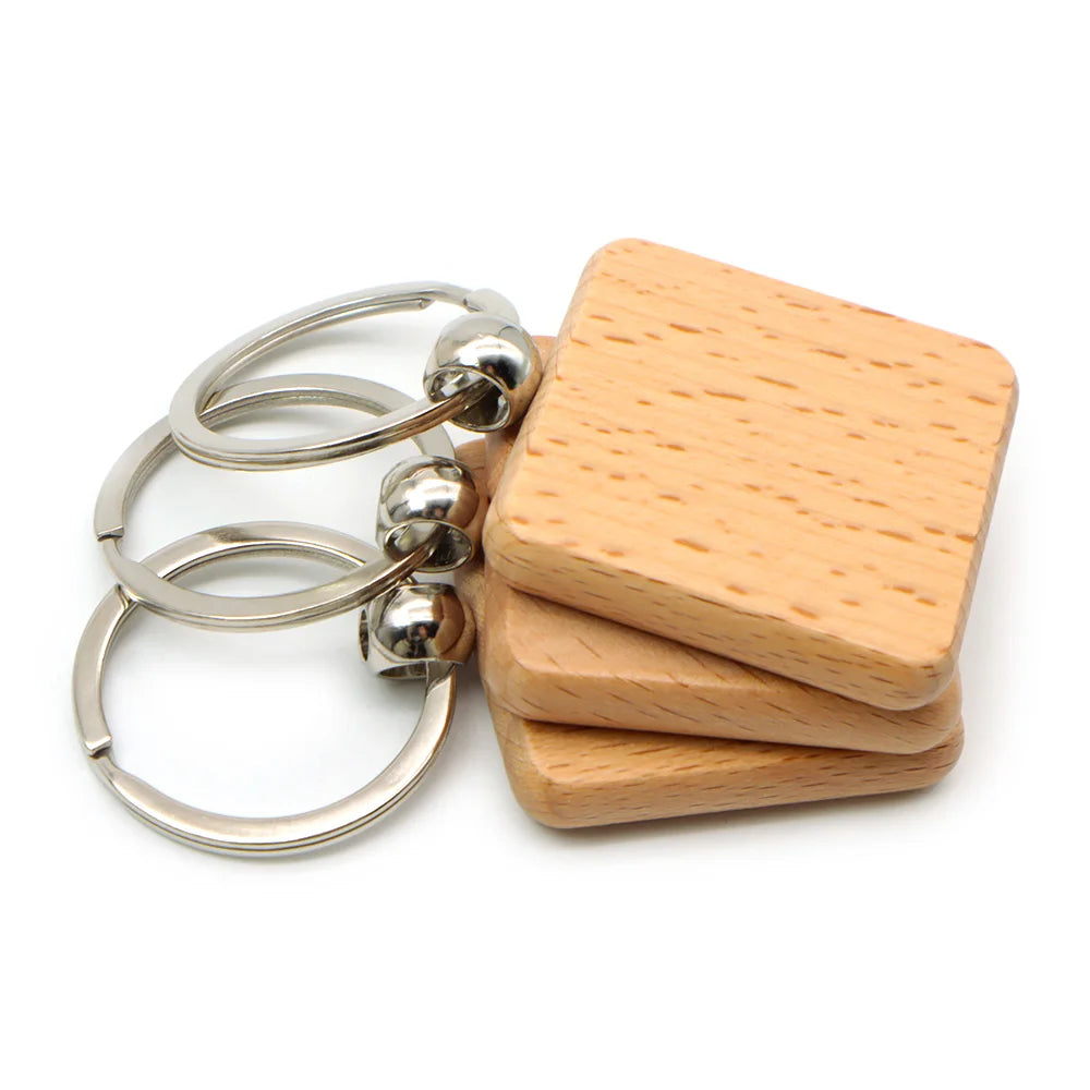 20Pcs 40mm Blank Wooden Keychain Dog Tags Key Ring Rectangular Engraving Key ID Engraved DIY Wooden Pendant Gift