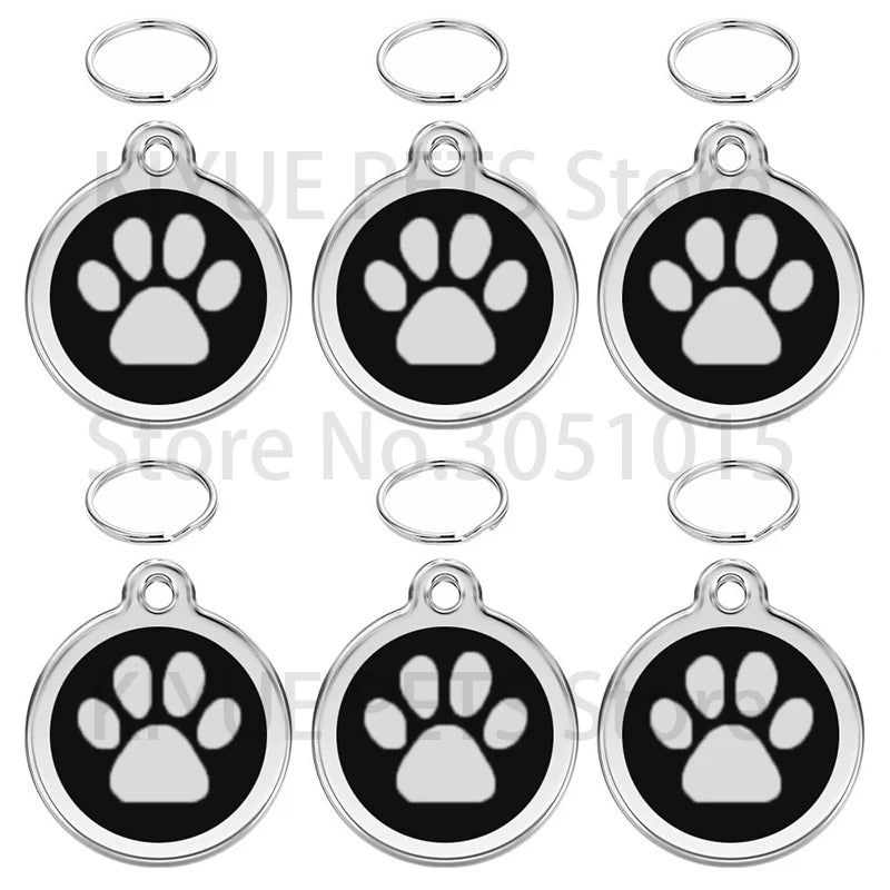 100PCS Anti-lost Custom Dog ID Tag Engraved Shiny Pet Dog Collar Accessories Personalized Cat Puppy ID Tag Alloy Round Paw Name