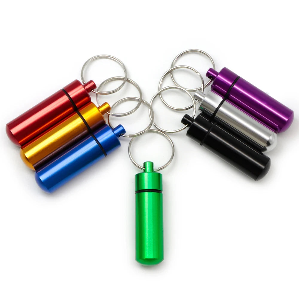 Wholesale 20 Pcs Waterproof Travel Pill Box Bottle Cache Drug Holder Container Keychain Medicine Box Health Car Dog Name Pendant