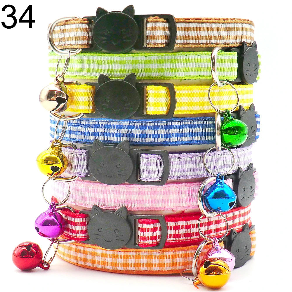 Wholesale 24 PCS Adjustable Cloth Material Pet Dog Chain With Cat Face Button Neckband With Bell Fashion Halter Collar