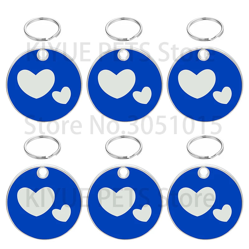 100PCS Heart Anti-lost Pet ID Tag Blank Engraved Name for Cat Puppy Customized Round Pendant Personalized Collars Key Ring