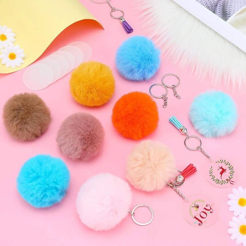 Wholesale 100/50/20 Pcs Pom Fluffy Key Rings Pet Tag Dog Plush Charm Keyring Faux Fur Keychain Ball For Women Girls Gift Pendant