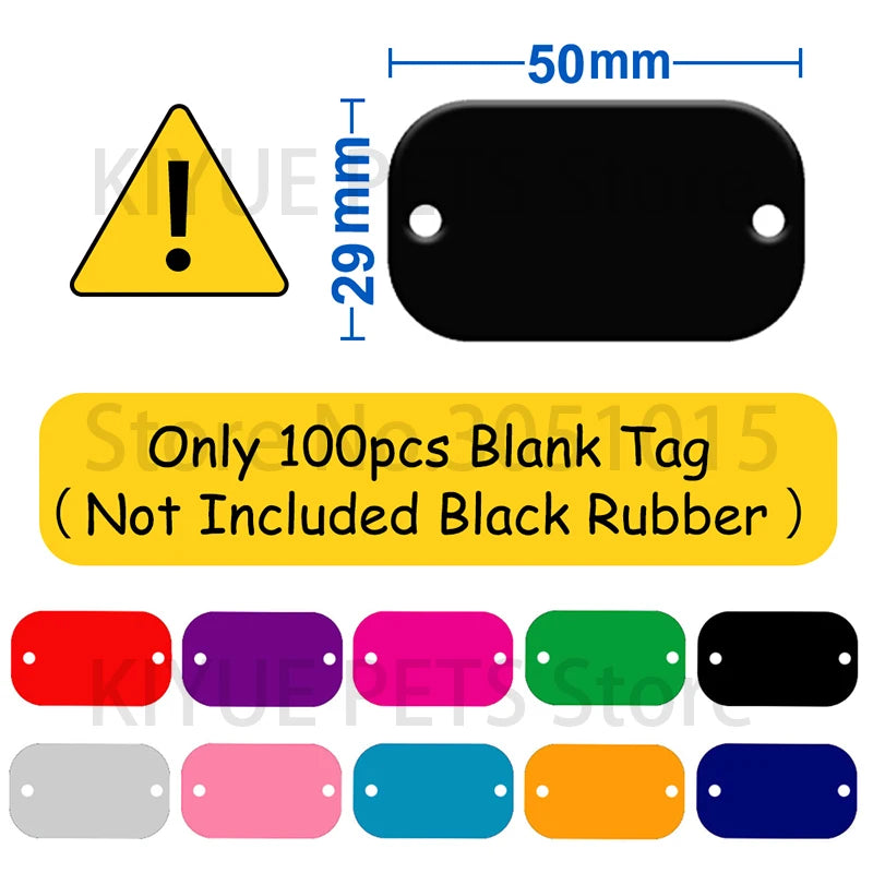 100Pcs Hot Selling Pet Dog ID Tag Rectangular Plate Aluminium For Rubber Elasticity Anti-lost Key Chain Cat Pendant