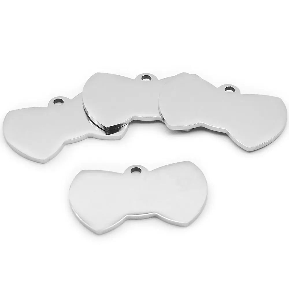 100Pcs Personalized Pet Cute Stainless Steel Tag Custom Engravable Keyring Pendant Dog Collar Bow Shape Accessories