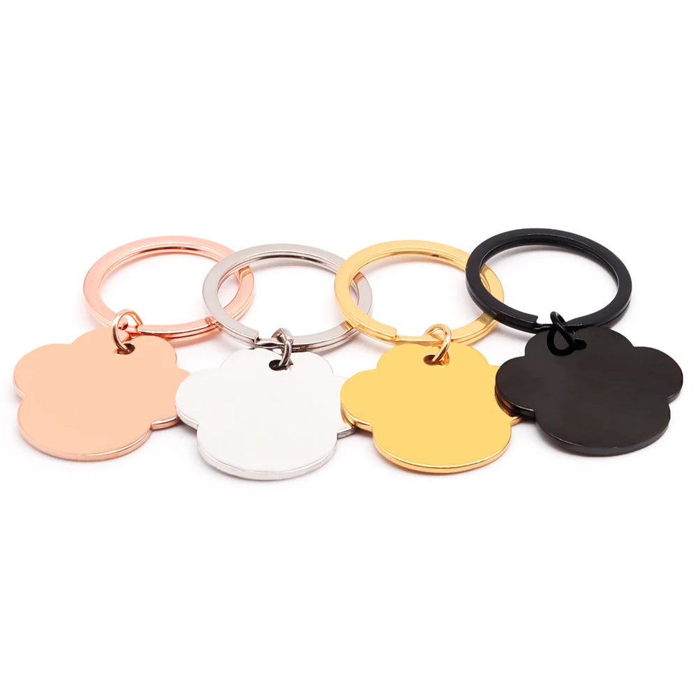 20PCS Personalized Dog ID Tag Blank Engraving Cat Paw Stainless Steel Name Pendant Collar Anti-Lost Puppy Accessory Keyring