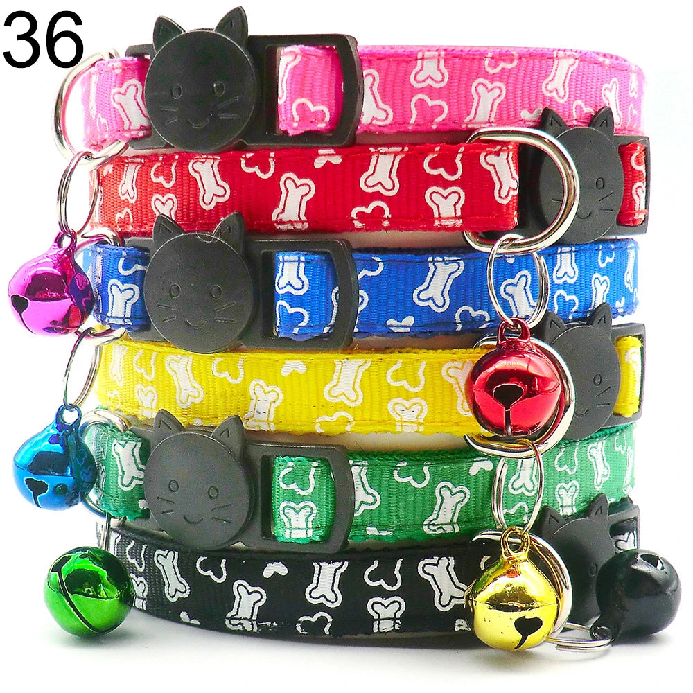 Wholesale 24 PCS Adjustable Cloth Material Pet Dog Chain With Cat Face Button Neckband With Bell Fashion Halter Collar