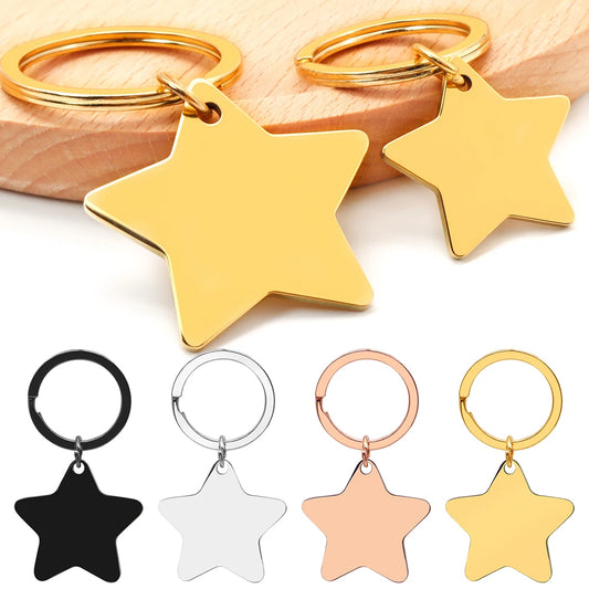 Personalized 50Pcs Blank Star Tag With Chain Pet Dog Plate Keyring Pendant Necklace Jewelry Making Accessories