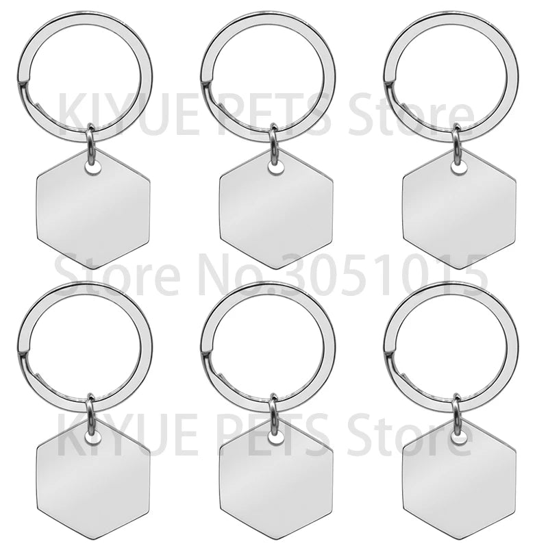 Wholesale 20Pcs Hexagon Engraved Cat Dog Stainless Steel Pet ID Tag Anti-lost Collar Charm Personalized Name Plate Key Ring