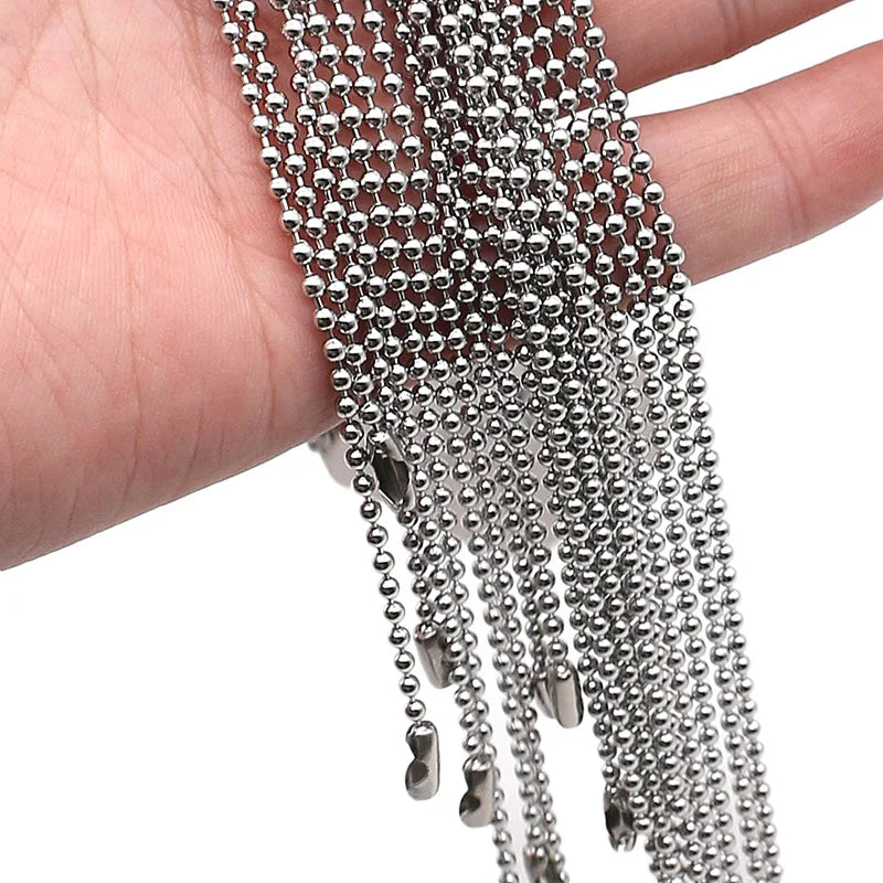 Wholesale 100Pcs 60cm 2.4mm Stainless Steel Bead Ball Chain Necklace DIY Jewelry Findings For Dog ID Tag Pendant Accessories