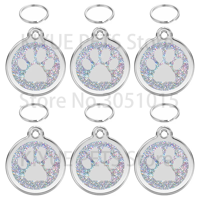 100PCS Anti-lost Custom Dog ID Tag Engraved Shiny Pet Dog Collar Accessories Personalized Cat Puppy ID Tag Alloy Round Paw Name