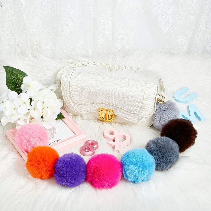 Wholesale 100/50/20 Pcs Pom Fluffy Key Rings Pet Tag Dog Plush Charm Keyring Faux Fur Keychain Ball For Women Girls Gift Pendant