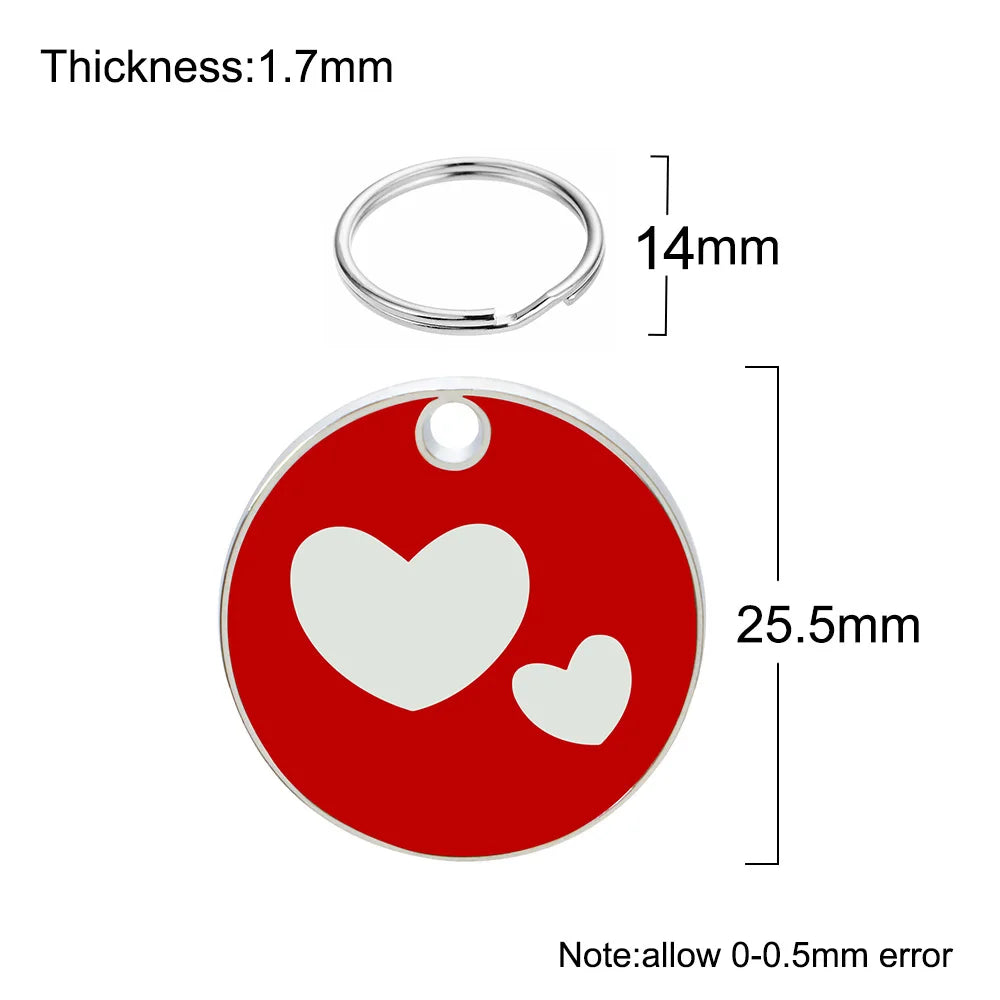 100PCS Heart Anti-lost Pet ID Tag Blank Engraved Name for Cat Puppy Customized Round Pendant Personalized Collars Key Ring