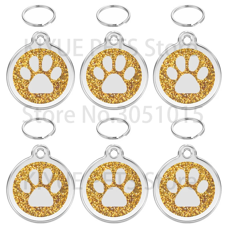 100PCS Anti-lost Custom Dog ID Tag Engraved Shiny Pet Dog Collar Accessories Personalized Cat Puppy ID Tag Alloy Round Paw Name