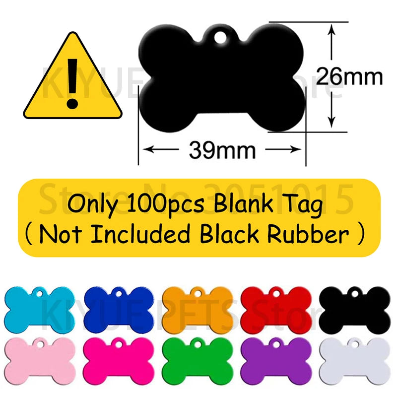 20Pcs Customization Pet ID Tag Silent Black Bone Shape Rubber Silencer Pendant Anti-lost Jewelry Charm Accessories