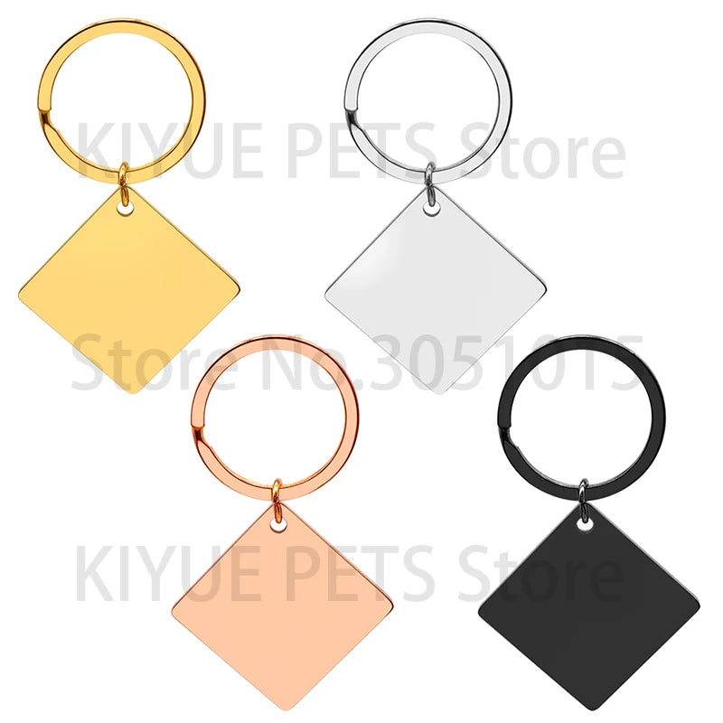 Wholesale 50Set Dog Id Tag Square Stainless Steel Personalized Cat Tag Custom Cats Kitten Door Plate  Engraved Pet Collar