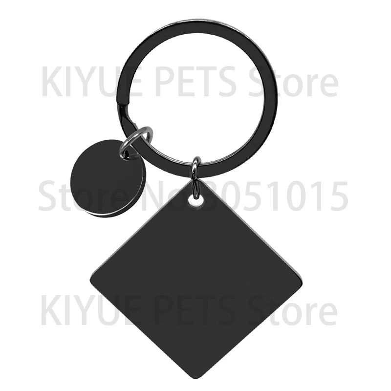 20Sets Pet Dog ID Tag Stainless Steel Mirror Metal Blank Square With Circles Keychain Keyring Engravable Anti-lost Accessories