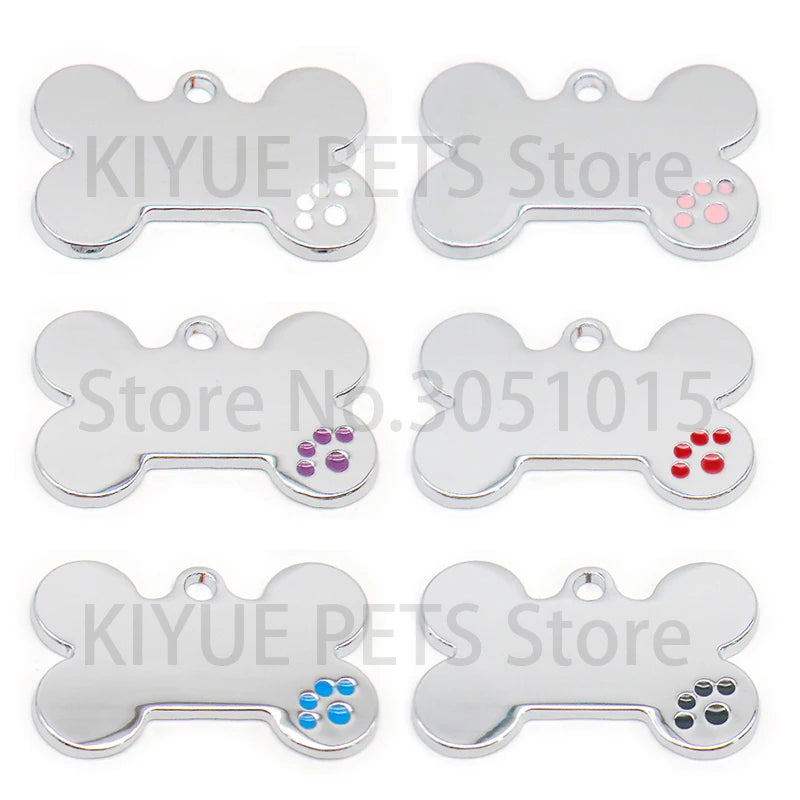 100Pcs Personalized Metal Engraving Pet Dog ID Tag Customized Number Name Cat Tag Collar Footprint Bone Nameplate Anti-lost Pend