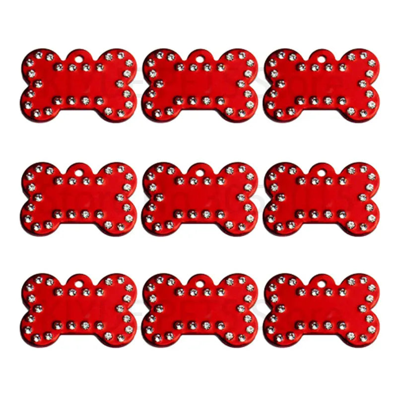 Wholesale 100Pcs Rhinestone Bone Plate Tag Personalized Dog ID Tag Custom Name Dog Collar Pet Accessories Pet Gift Dog Bone Tag