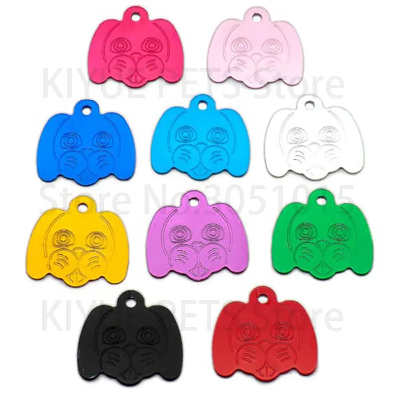 100Pcs Personalized Pet ID Tag Aluminum Dog Head Pendant Engravable Anti Lost Puppy Colar Charm Accessories