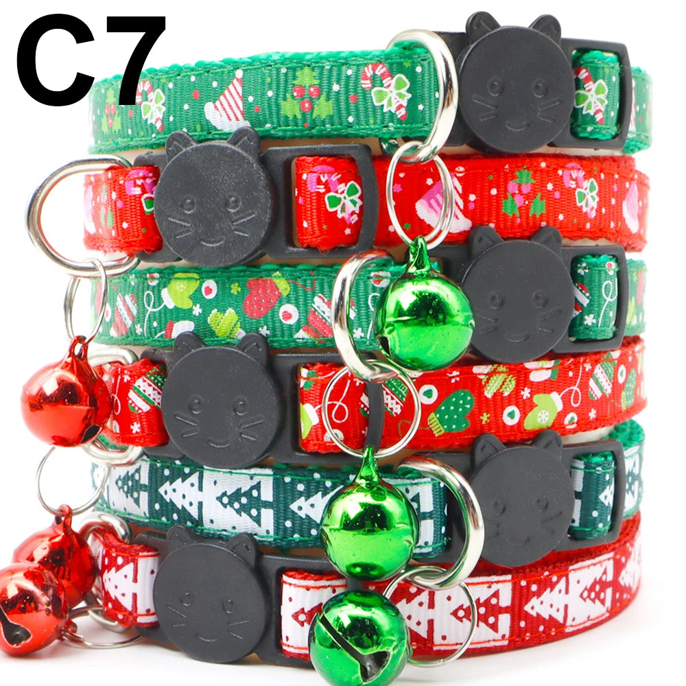 24PCS Christmas Cute Bell Collar Adjustable Buckle Cat Collar Quick Disengagement Kitten Small Dog Accessories