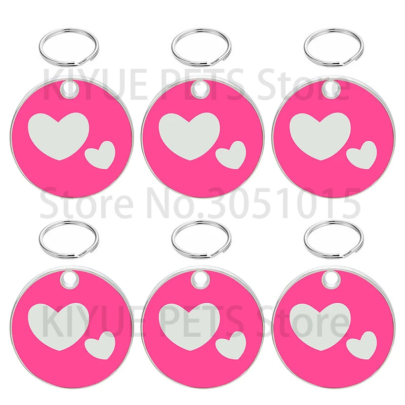 100PCS Heart Anti-lost Pet ID Tag Blank Engraved Name for Cat Puppy Customized Round Pendant Personalized Collars Key Ring